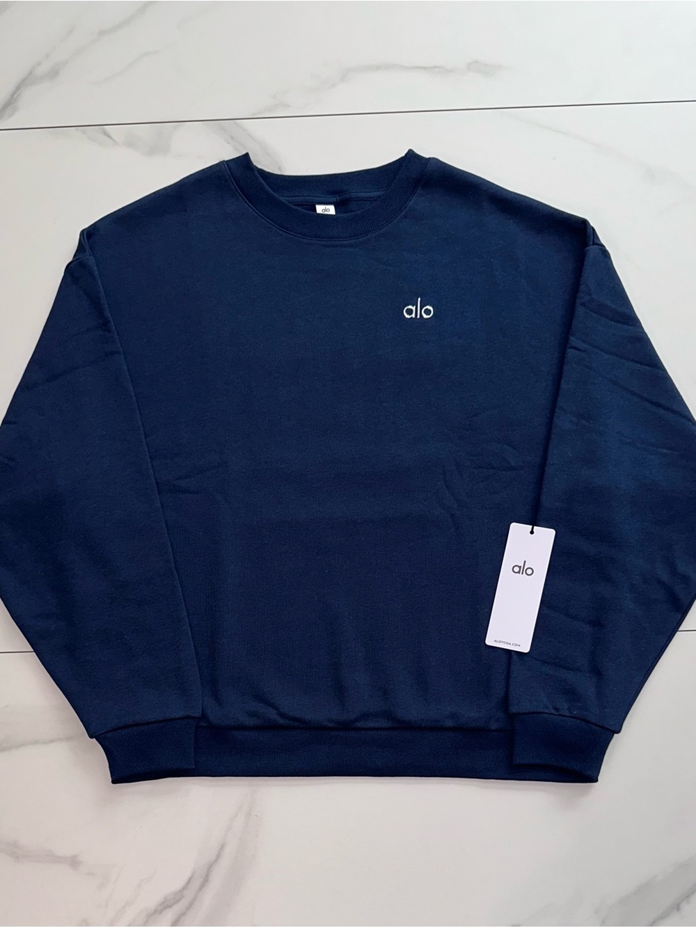 Alo Yoga Accolade Crew Neck Pullover Sweatshirt Navy Blue Size XL